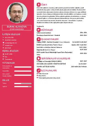 Çevre Mühendisi CV Örnekleri cv indir